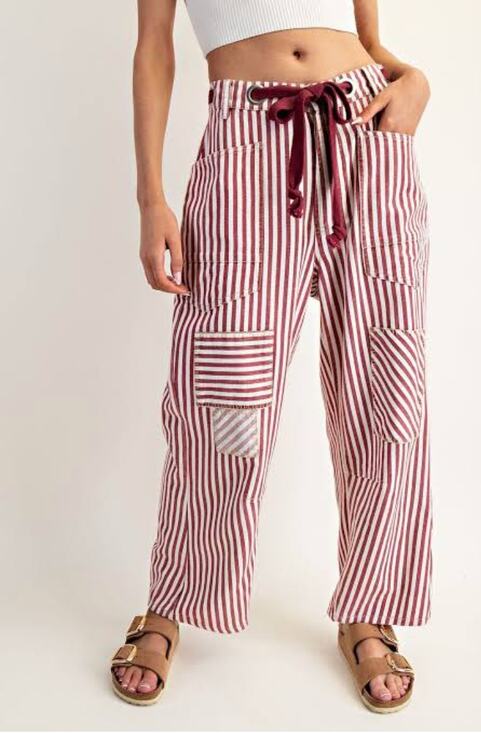 Free People Pants - NWT FLAW We The Free Moxie Railroad Stripe Barrel Jeans | Red Berry | Size 30